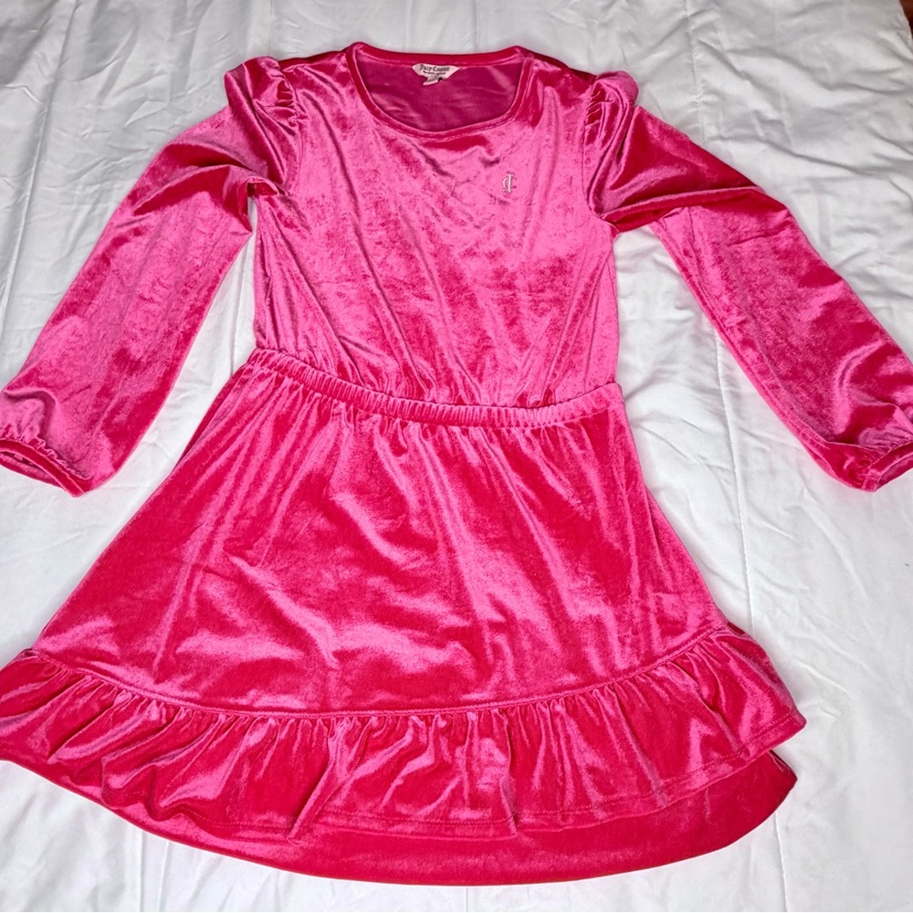 Juicy Couture Girl's Velour Ruffle Dress Bright Rose Size 12/14 Lg Pre-Owned - Picture 2 of 10